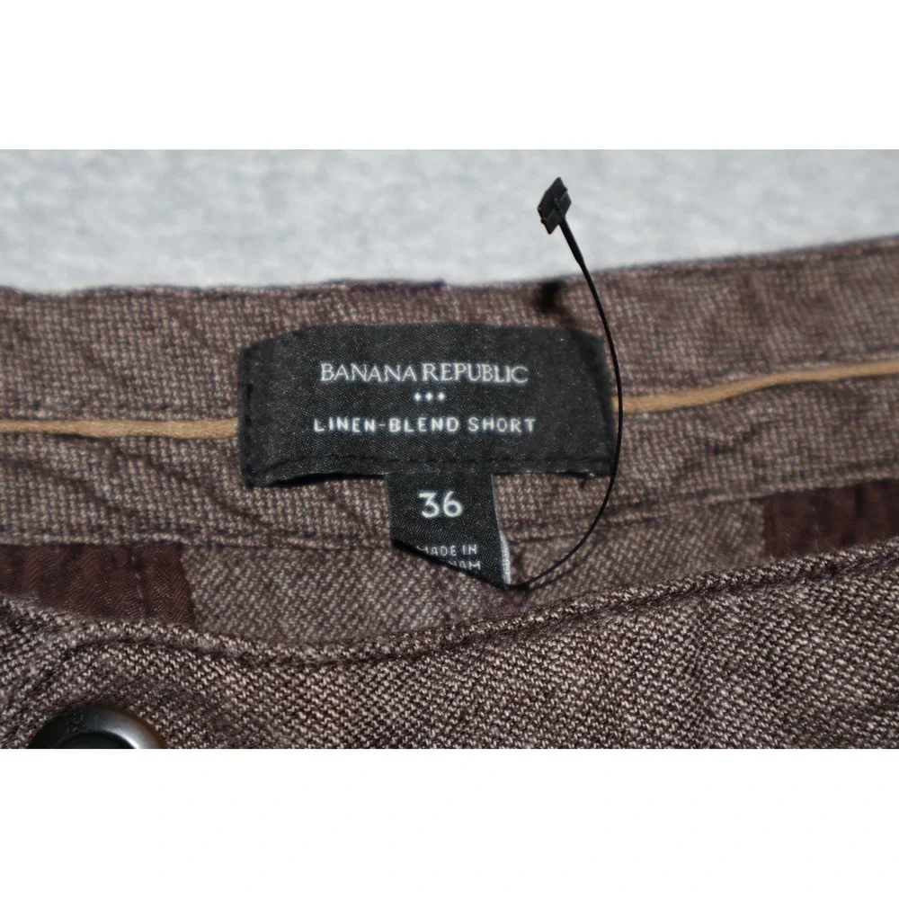 Banana Republic Linen Blend Shorts Hawaiian Mens 36 Brown Flat Casual Summer